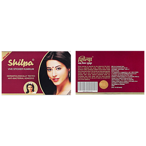 Shilpa Vive Sticker Kumkum - Size 8, Deep Red, 1 pc (Pack of 15) Dermatologically Tested