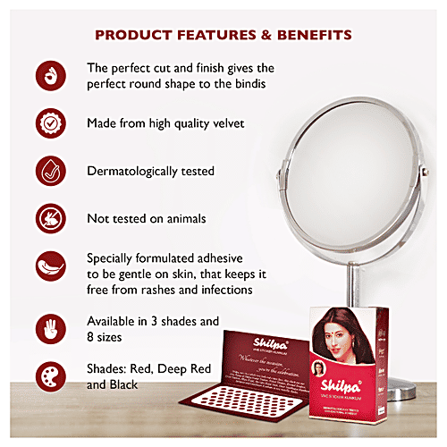 Shilpa Vive Sticker Kumkum - Size 8, Deep Red, 1 pc (Pack of 15) Dermatologically Tested