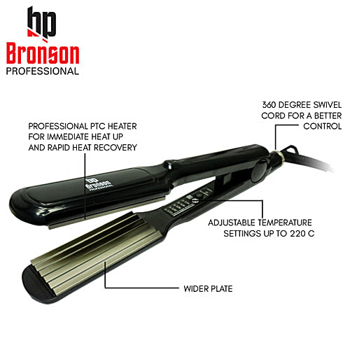 Bronson professional Hair Crimper With Temperature Controller - Quick & Convenient, Black, 1 pc