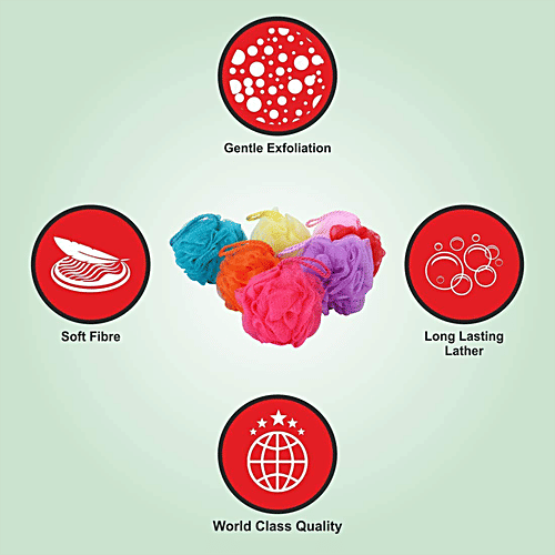 Bronson professional Mini Loofah - Soft Fibre, Long Lasting Lather, For Bath, Multicolour, 2 pcs  
