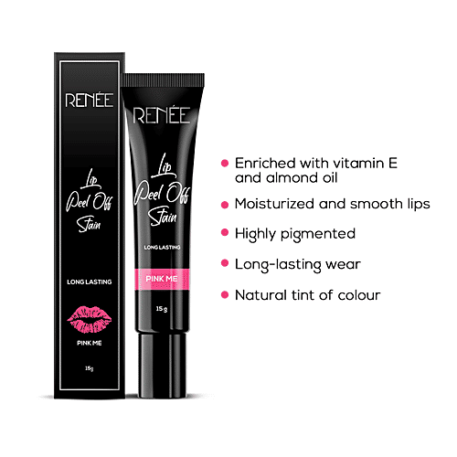 Renee Lip Peel Off Stain - With Vitamin E, Almond Oil, Highly Pigmented, Natural Tint, 15 g Pink Me