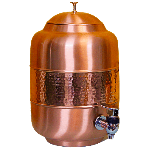 Buy Decan Copper Hammered Water Dispenser With Stand & Copper Glass