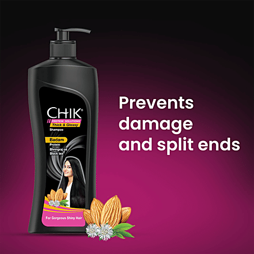 Chik Protein Solutions Thick & Glossy Shampoo - With Badam, Bhringraj Oil & Black Tea, For Shiny Hair, For Men & Women, 650 ml