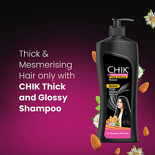 Chik Protein Solutions Thick & Glossy Shampoo - With Badam, Bhringraj Oil & Black Tea, For Shiny Hair, For Men & Women, 650 ml