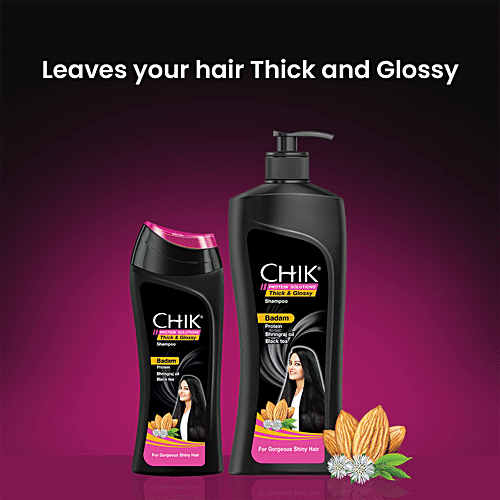 Chik Protein Solutions Thick & Glossy Shampoo - With Badam, Bhringraj Oil & Black Tea, For Shiny Hair, For Men & Women, 650 ml