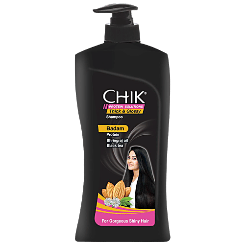 Chik Protein Solutions Thick & Glossy Shampoo - With Badam, Bhringraj Oil & Black Tea, For Shiny Hair, For Men & Women, 650 ml