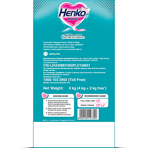 Henko Matic Front Load Detergent Powder, 4 kg (Get 2 kg Free) 