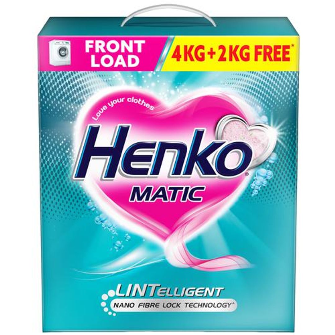 Henko Matic Front Load Detergent Powder - With Nano Fibre Lock Technology, Removes Tough Stains, 4 kg (Get 2 kg Free)