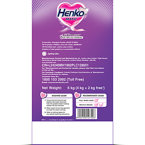 Henko Matic Top Load Detergent Powder, 4 kg (Get 2 kg Free) 