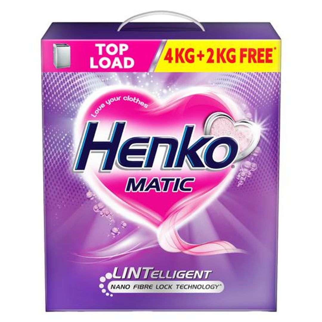 Henko Matic Top Load Detergent Powder - With Nano Fibre Lock Technology, Removes Tough Stains, 4 kg (Get 2 kg Free)