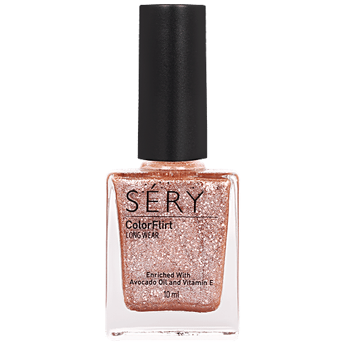 Sery Color Flirt Nail Paint Glitter - High Glossy Shine, Chip Resistant, Party Rose Gold, 10 ml Copper Glitter 