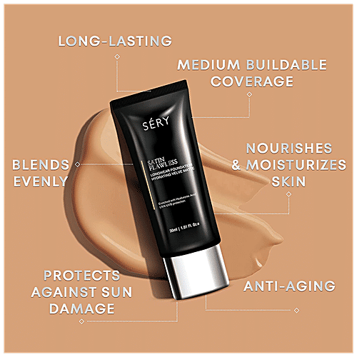Sery Satin Flawless Longwear Foundation - Velvety Finish, Medium Coverage, Lightweight, 30 ml Light