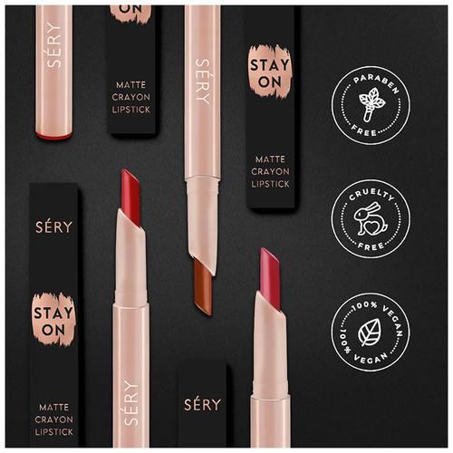 SERY Stay On Matte Crayon Lipstick - Highly Pigmented, Non-Drying, Long-Lasting, Smudgeproof, 2 g Vintage Mauve 