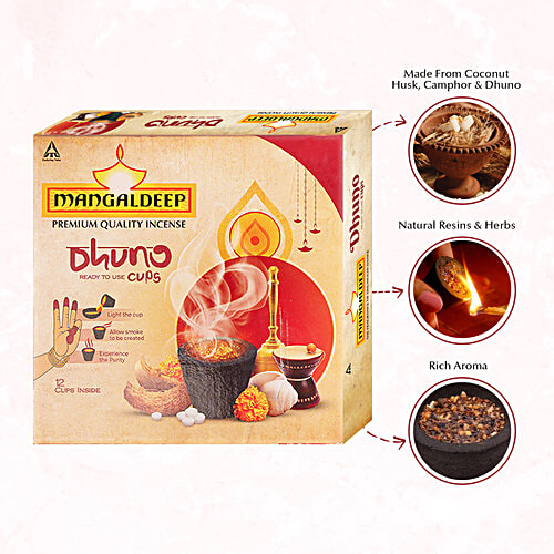 Mangaldeep Dhuno Cups - Ready-To-Use Authentic Dhunachi Experience, Long Lasting, 12 pcs (Get 1 Dhuno Holder Free) Authentic Dhunachi Experience
 Long Lasting