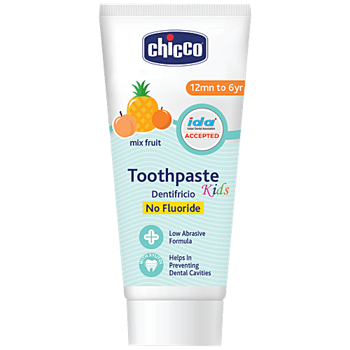 Chicco Mix Fruit Toothpaste - No Fluoride, Prevents Dental Cavity, For 12 Months To 6 Year Kids, 50 g  