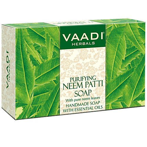 Vaadi Herbals Purifying Neem Patti Soap With Pure Neem Leaves - Handmade, Detoxifies Skin, 75 g  