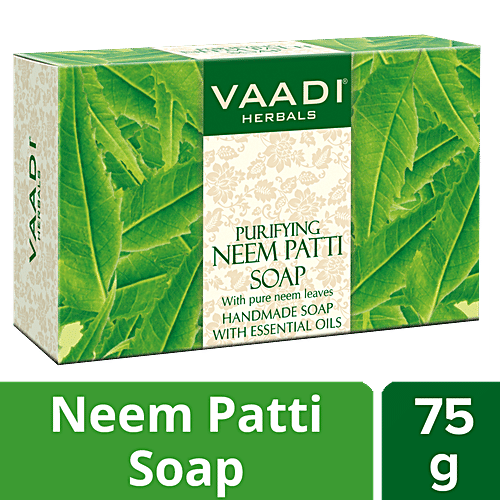 Vaadi Herbals Purifying Neem Patti Soap With Pure Neem Leaves - Handmade, Detoxifies Skin, 75 g  