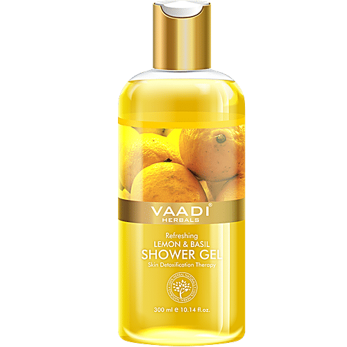 Vaadi Herbals Refreshing Lemon & Basil Shower Gel - Detoxifies Skin, Controls Oil, 300 ml  