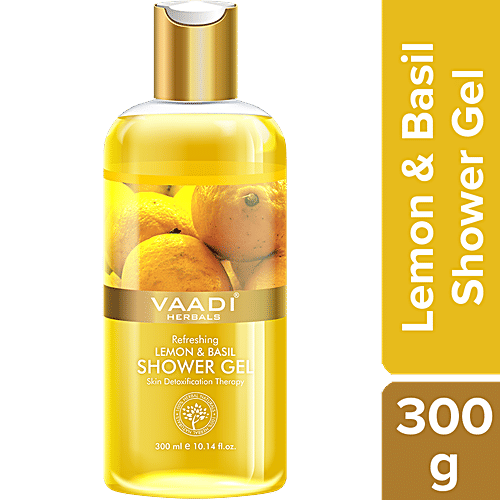 Vaadi Herbals Refreshing Lemon & Basil Shower Gel - Detoxifies Skin, Controls Oil, 300 ml  