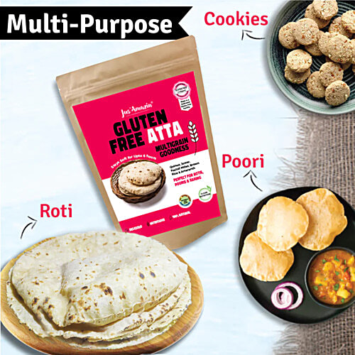 Jus Amazin Gluten Free Atta For Rotis, Pooris & Baking - Multigrain, Millets, Quinoa & Amaranth, Natural, 1 kg  Certified Gluten Free
 Multigrain Goodness
 Soft Rotis Even After 6 Hours
