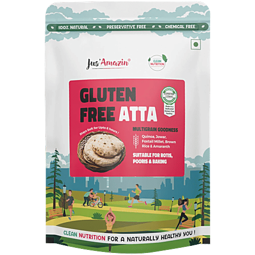 Jus Amazin Gluten Free Atta For Rotis, Pooris & Baking - Multigrain, Millets, Quinoa & Amaranth, Natural, 1 kg  Certified Gluten Free
 Multigrain Goodness
 Soft Rotis Even After 6 Hours
