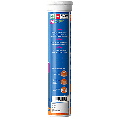 Fast&Up Reload Probiotics Electrolytes + Probiotics Effervescent Tablets - Hydration, Digestion, & Immunity, Orange Flavour, 20 Tabs