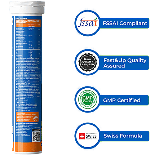 Fast&Up Reload Probiotics Electrolytes + Probiotics Effervescent Tablets - Hydration, Digestion, & Immunity, Orange Flavour, 20 Tabs