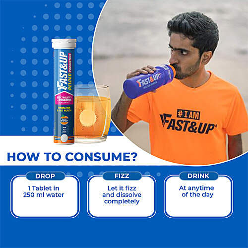 Fast&Up Reload Probiotics Electrolytes + Probiotics Effervescent Tablets - Hydration, Digestion, & Immunity, Orange Flavour, 20 Tabs