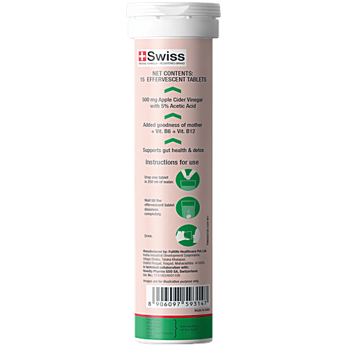 Fast&Up Apple Cider Vinegar Tablets For Weight Loss & Detox, Green Apple, 15 pcs  With Mother + Vit. B6 + B12, For Weight Loss and Detox, Unfiltered, Helps Improve Gut Health, Helps Reduce Bloating