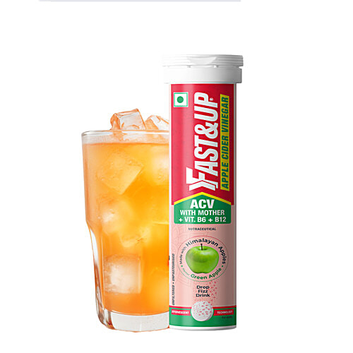 Fast&Up Apple Cider Vinegar Tablets For Weight Loss & Detox, Green Apple, 15 pcs  With Mother + Vit. B6 + B12, For Weight Loss and Detox, Unfiltered, Helps Improve Gut Health, Helps Reduce Bloating