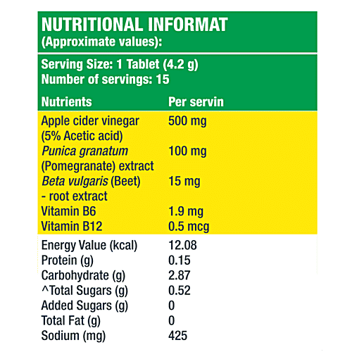 Fast&Up Apple Cider Vinegar Tablets For Weight Loss & Detox, Green Apple, 15 pcs  With Mother + Vit. B6 + B12, For Weight Loss and Detox, Unfiltered, Helps Improve Gut Health, Helps Reduce Bloating