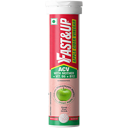 Fast&Up Apple Cider Vinegar Tablets For Weight Loss & Detox, Green Apple, 15 pcs  With Mother + Vit. B6 + B12, For Weight Loss and Detox, Unfiltered, Helps Improve Gut Health, Helps Reduce Bloating