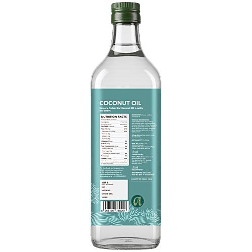 Anveshan Wood Cold Pressed Coconut Oil - For Hair, Skin, Cooking, 1 L Bottle 