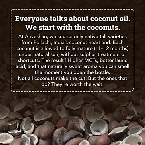 Anveshan Wood Cold Pressed Coconut Oil - For Hair, Skin, Cooking, 1 L Bottle 