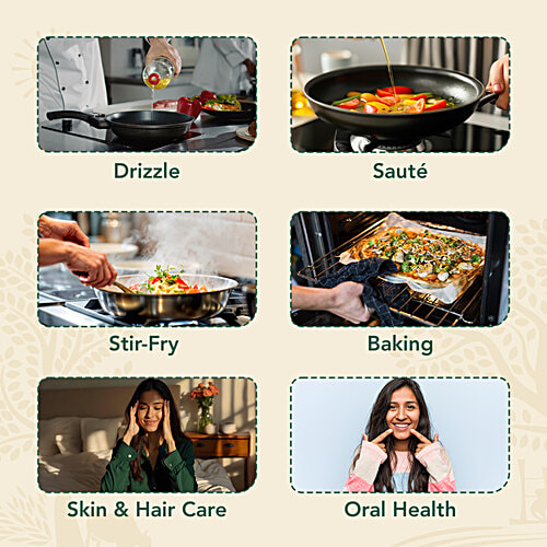 Anveshan Wood Cold Pressed Coconut Oil - For Hair, Skin, Cooking, 1 L Bottle 