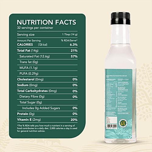 Anveshan Wood Cold Pressed Coconut Oil - For Hair, Skin, Cooking, 500 ml Bottle 