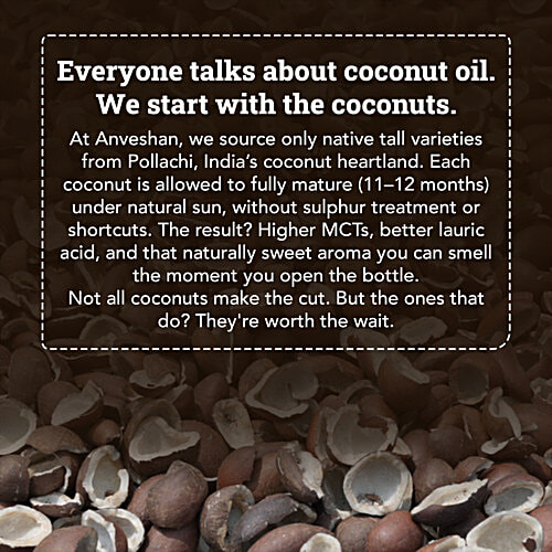 Anveshan Wood Cold Pressed Coconut Oil - For Hair, Skin, Cooking, 500 ml Bottle 