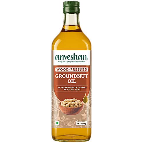 Anveshan Wood Cold Pressed Groundnut/Peanut Cooking Oil, 1 L Bottle 