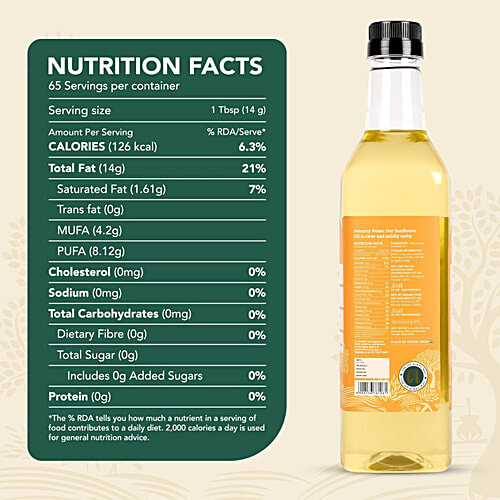 Anveshan Wood Cold Pressed Sunflower Cooking Oil - Heart-Healthy Good Fats, 1 L Glass Bottle 