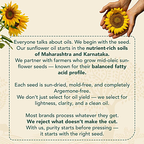 Anveshan Wood Cold Pressed Sunflower Cooking Oil - Heart-Healthy Good Fats, 1 L Glass Bottle 