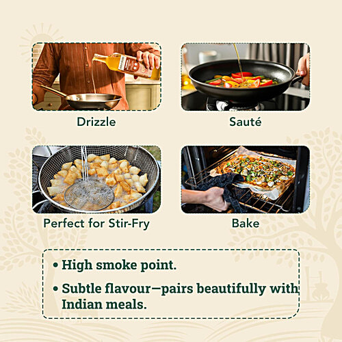 Anveshan Wood Cold Pressed Sunflower Cooking Oil - Heart-Healthy Good Fats, 1 L Glass Bottle 