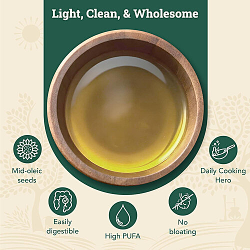 Anveshan Wood Cold Pressed Sunflower Cooking Oil - Heart-Healthy Good Fats, 1 L Glass Bottle 