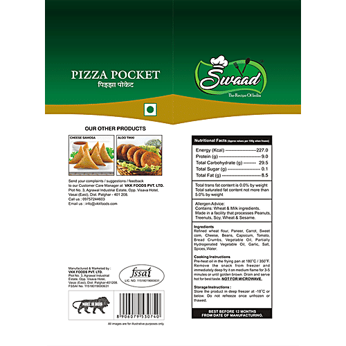 SWAAD Pizza Pocket - Ready To Cook, No Added Colour, Keep Frozen, 250 g (10 pcs)
