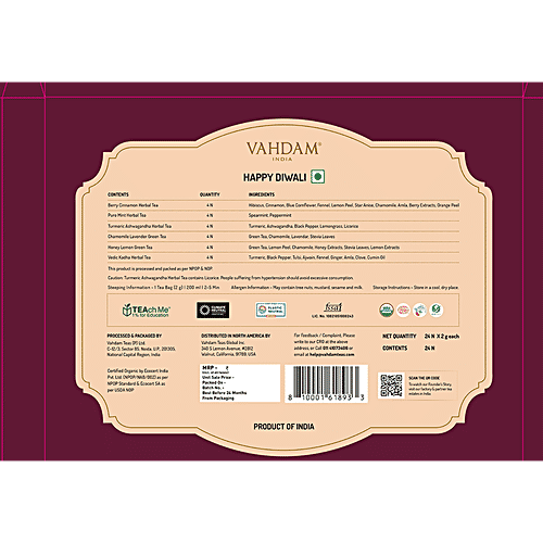 Vahdam Diwali Gift Set Limited Edition Tea - 6 Variants, Pure & Natural, 48 g (24 Pyramid Bags x 2 g each)