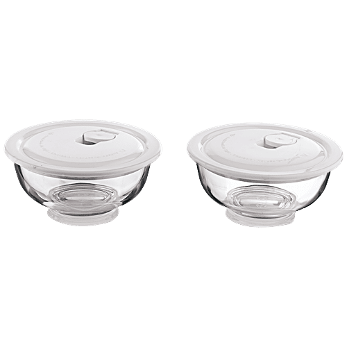 Lucky Glass Thailand Glassmate Mixing Bowls With Airtight Lid - Dishwasher & Microwave Safe, 620 ml (Set of 2)
