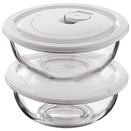 Lucky Glass Thailand Glassmate Mixing Bowls With Airtight Lid - Dishwasher & Microwave Safe, 620 ml (Set of 2)