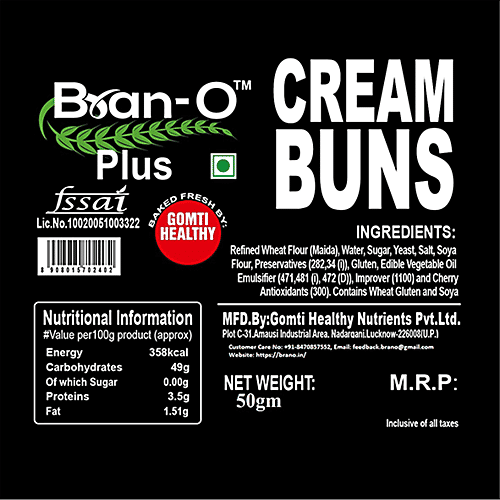 Bran-O Cream Buns - Baked Fresh, Snack Option, 50 g  