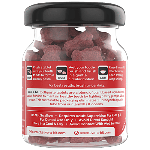 Teeth a Bit Kids Toothpaste - Multi-Protection Tooth Bits, Cherry Vanilla Mint, 5-12 Years, SLS Free, 60 pcs Bottle 