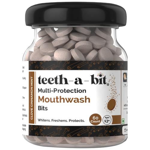 teeth-a-bit Mouthwash Bits - Multiprotection, Clove Cinnamon Mint, For Fresh Breath, Whitens, 60 pcs Bottle 