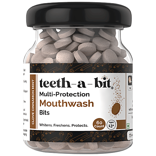 Teeth a Bit Mouthwash Bits - Multiprotection, Clove Cinnamon Mint, For Fresh Breath, Whitens, 60 pcs Bottle 